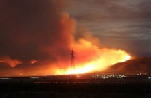 Flames approaching homes in Bangor, SA. Picture: Ben Heidrich