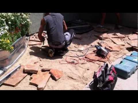 Flagstone patio installation Denver landscape contractor