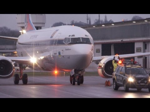 Thai Crown Prince HS-HRH Boeing 737-448 landing in Berne!