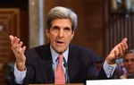 Sen. John Kerry, D-Mass. testifies on Capitol Hill in Washington, Tuesday, Jan. 30, 2007, before the Senate Environment and Public Works Committee hearing on global warming. 