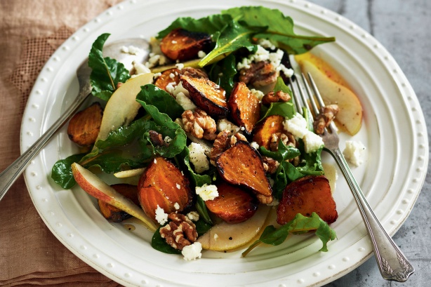 Golden beetroot, pear & walnut salad