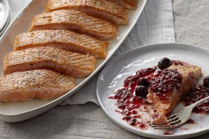 Curtis' roasted salmon with cherry vinaigrette