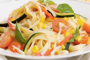 Curtis' spring vegetable, parmesan and basil fettuccine