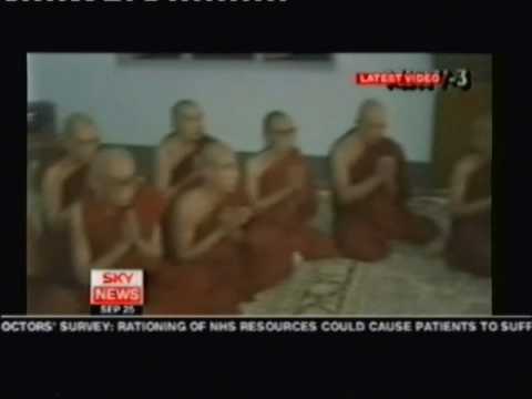 Buddhist Monks Protest. Burma Rangoon Crisis. SKY NEWS.