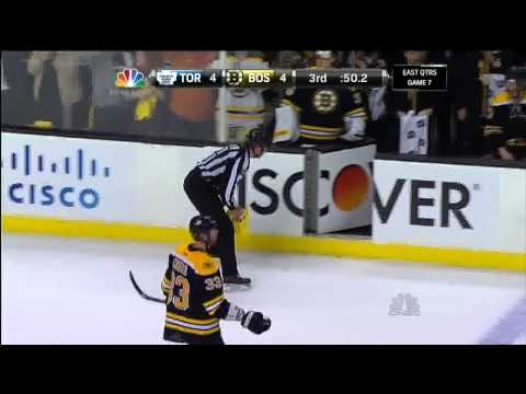 Patrice Bergeron goal 4-4, last min of reg. May 13 2013 Toronto Maple Leafs vs Boston Bruins NHL