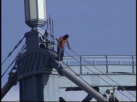 Guy Climbs Toledo High Level Bridge Support Cable