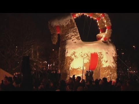 Giant straw Christmas goat in Sweden is burnt down...once again