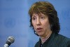 Catherine Ashton, High Representative of the European Union (E.U.) for Foreign Affairs and Security Policy and Member of the Middle East Diplomatic Quartet, speaks to journalists. Ms. Ashton outlined a 12-month plan by the Quartet for negotiations between Israelis and Palestinians.