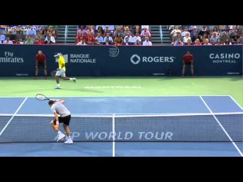 Raonic touches the net against Del Potro