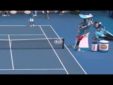 Ball Kid gets hit in the face - 2014 Australian Open