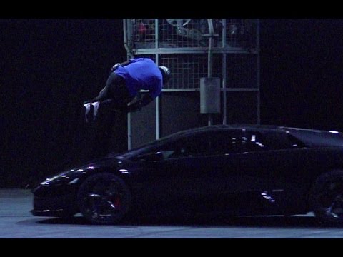 Free Runner Jumps Lamborghini in Slow Mo - Top Gear Live 2014