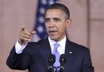 U.S. President Barack Obama delivers the keynote speech at the University of Indonesia in Jakarta, Indonesia, Wednesday, Nov. 10, 2010. In the Muslim nation that was his boyhood home, Obama acknowledged Wednesday that U.S. relations are still frayed with the Islamic world despite his best efforts at repair.