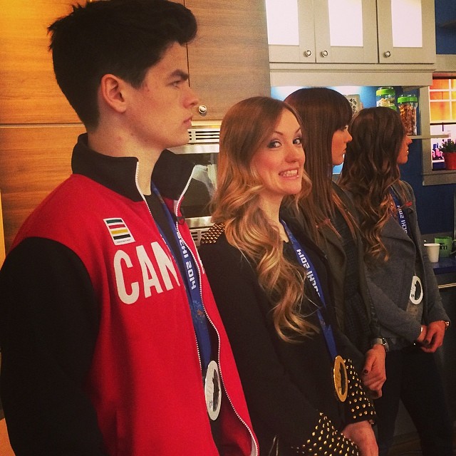 Olympians Mikaël Kingsbury and the Dufour-Lapointe sisters about to appear on CTV Canada AM. #TeamCanada