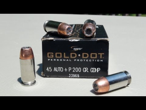 .45 ACP +P Speer Gold Dot 200 gr JHP Gel Test