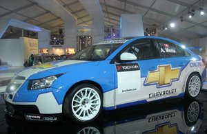 Chevrolet's Cruze car displayed at an auto expo-automobile-India.