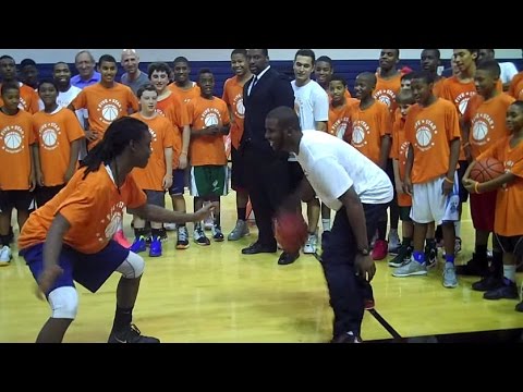 NBA Player Chris Paul goes one-on-one against a top 8th grader