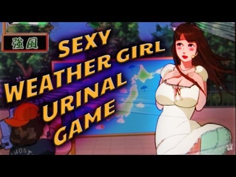 Pissing Urinal Game with Sexy Weather Girl at a Japanese Arcade in Tokyo