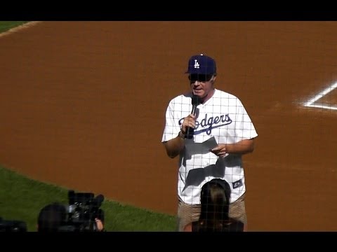 Will Ferrell Gives Dodgers Starting Lineup NLCS Game 5 Dodger Stadium 10-16-2013