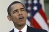 President Barack Obama speaks in the Rose Garden of the White House about health care reform and Iraq's new electoral law after returning from Camp David Sunday, Nov. 8, 2009, in Washington.