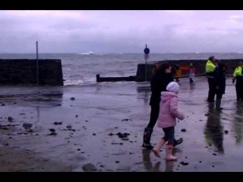 Perelle Coast Road, Guernsey.  People being knocked over by the tide 4th Jan 2014, 8-30am