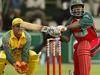  MAY 27, 2004 : Zimbabwe's batsman Alester Maregwede swings at a wide ball bowled by Australia's Lehmann during second one da...