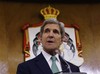 U.S. Secretary of State John Kerry speaks at a press conference with Jordan’s Foreign Minister Nasser Judeh in Amman, Jordan, Thursday, Nov. 7, 2013. Kerry warned Thursday of a return to violence if faltering peace talks between Israel and the Palestinians ultimately fail. He also rejected suggestions that he scale back his ambition to salvage the talks and forge a final settlement and interim agreement.