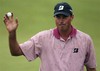 Matt Kuchar acknowledges the crowd after putting on the 18th hole during the second round of the PGA Championship golf tournament