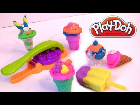 Play doh Scoops 'n Treats DIY Ice Cream Cones, Popsicles, Sundaes, Waffles play-doh desserts