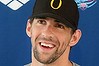 MESA, AZ - APRIL 24: Michael Phelps speaks at a press conference after competing in the Men's 100m Butterfly Prelim during day one of the Arena Grand Prix at the Skyline Aquatic Center on April 24, 2014 in Mesa, Arizona.