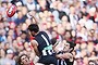 Joe Daniher (left) of the Bombers contests the ball against Alex Fasolo (centre) and Brodie Grundy of the Magpies.