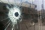 A bullet hole in a shop in the Iraqi city of Ramadi.