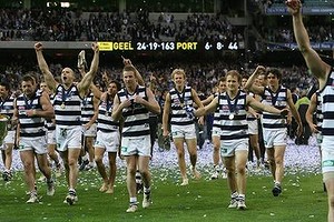 Victors: Geelong players celebrate their 2007 AFL grand final win. 