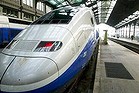 A TGV high speed train at the Gare de Lyon train station in Paris.