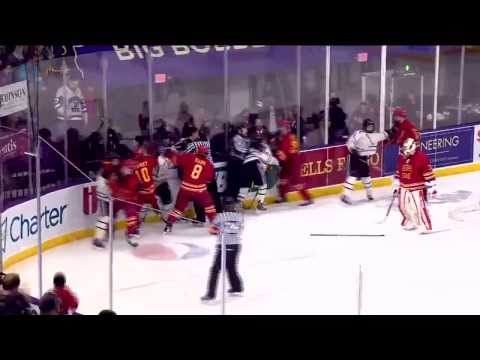 College Hockey Line Brawl Fight: Ferris State at Minnesota State 1/18/14