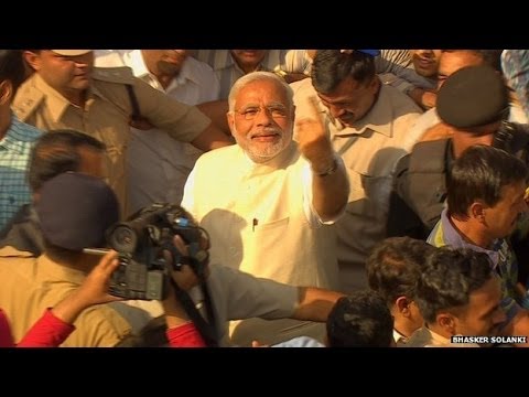 Narendra Modi, the man tipped to be India\'s next prime minister, has voted in his home state of Gujarat in the seventh phase of the general election.

He cast his vote at a school in the city of Ahmedabad. All 26 seats are up for grabs in the state.

Mr Modi was greeted by cheering crowds lining the streets and on rooftops as he arrived at the polling station.

Andhra Pradesh also goes to the polls on Wednesday for the last time as a united state before it is divided.

It is among nine states and union territories sending 139 million eligible voters to make their choice between some 1,300 candidates contesting 89 seats on Wednesday. India\'s general election, with 814 million eligible voters, is the world\'s biggest exercise in democracy and the governing Congress party is battling the opposition Bharatiya Janata Party (BJP) for power.

But it is the BJP\'s Mr Modi who is ahead in all the opinion polls.

Surging crowds
Mr Modi took a \