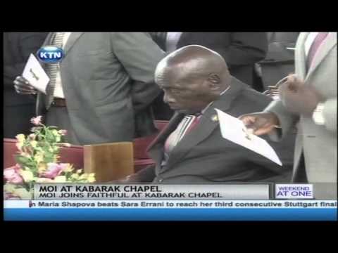 Retired president Daniel Moi joins a Sunday mass service at the AIC Kabarak charter