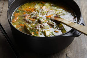 Lamb shank and barley soup with lots of vegies.