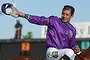 Jockey Victor Espinoza celebrates atop of California Chrome