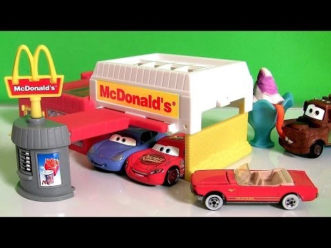 Play Doh McDonald's Hot Wheels Lightning McQueen Having Chocolate Sundae with Sally Pixar Cars