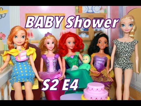 S2 E4 ANNA's Baby Shower Disney Frozen Barbie Parody Princess Ariel, Elsa, Rapunzel AllToyCollector