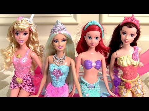 Barbie Color Magic Mermaid Doll Pool Party with Princess Ariel Belle Color Changers Muñeca Sirena