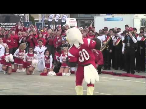 EWU mascot Swoop teaches UD's YouDee how to Dougie [Delaware Online Sports Video]