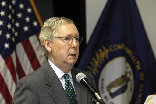 Senator Mitch McConnell (R-KY) talks at the VFW Post 1170 in Louisville, Kentucky, April 5, 2014.