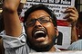 Members of Jawaharlal Nehru University Students Union shout slogans during a protest against a gang-rape of two teenage girls in Katra village.