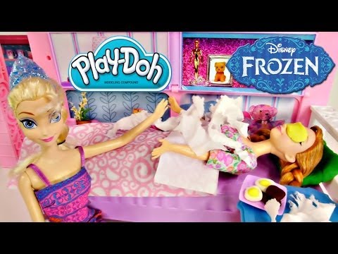 Princess Anna's Sick! Disney's Frozen Barbie Elsa Cooks Play Doh Breakfast and Helps Anna Episode