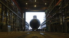 Novorossiysk diesel electric submarine during the launching ceremony at Admiralteyskiye shipyards in St. Petersburg (RIA Novosti)