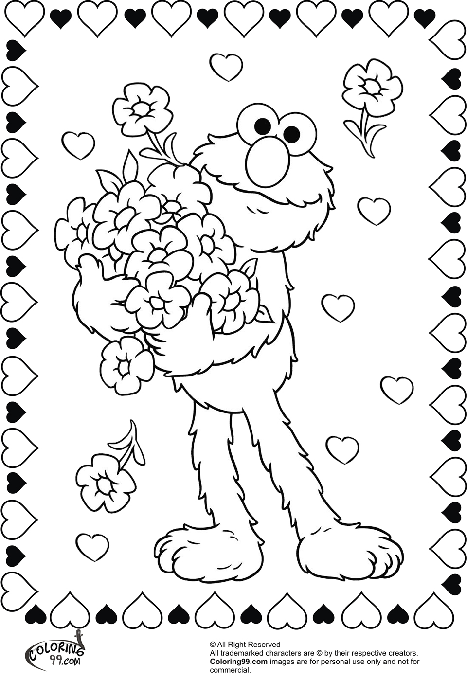 elmo holding flower for valentine coloring pictures