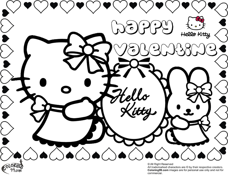 hello kitty coloring pages for valentines day