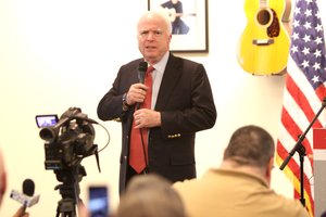 Senator John McCain speaking at a town hall at the Musical Instrument Museum in Phoenix, Arizona.