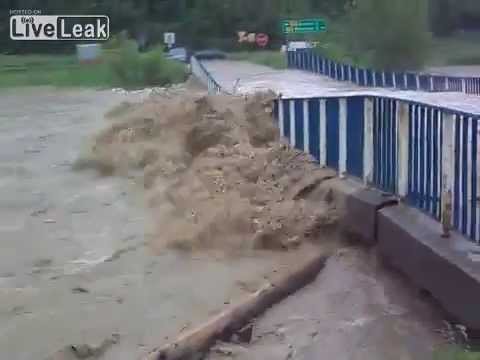 The flood destroyed the bridge in Poland